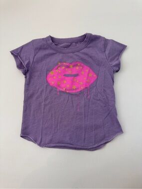 Girls' Purple Tee with Pink Lip Graphic
